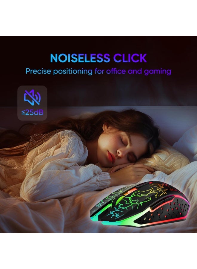 Wireless, Bluetooth Gaming Mouse, Silent Clicks RGB Rechargeable - Optical Sensor 1600 DPI Charge with USB C Port - Image 5